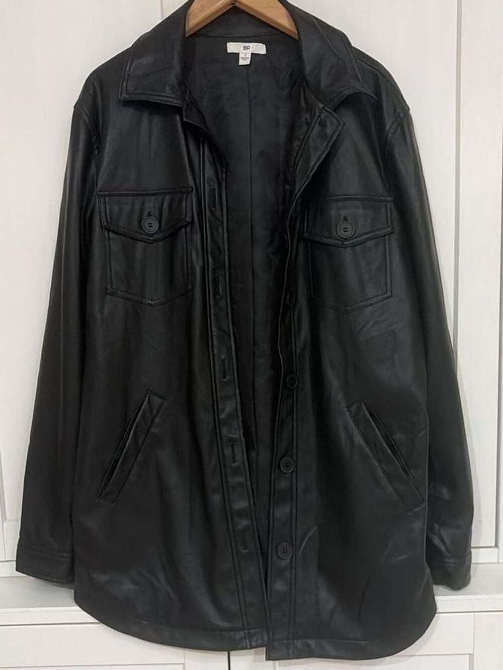BP. Black Faux Leather Button-Up Shirt Jacket Size Small